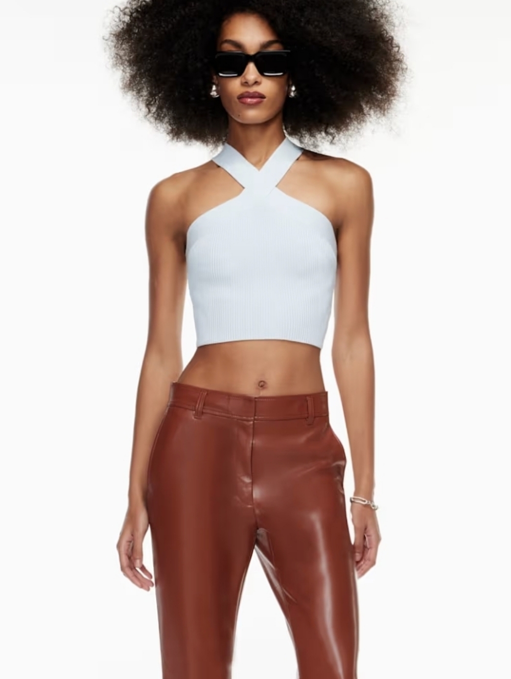 Aritzia Babaton white Sculpt Knit Criss Cross Halter Cropped Tank clean girl